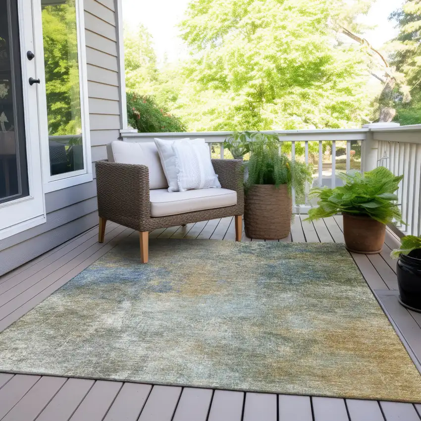 Khaki And Navy Blue Abstract Washable Indoor Outdoor Area Rug Photo 7