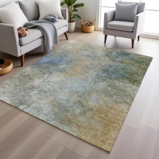 Khaki And Navy Blue Abstract Washable Indoor Outdoor Area Rug Photo 5