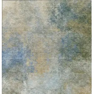 Photo of Khaki And Navy Blue Abstract Washable Indoor Outdoor Area Rug