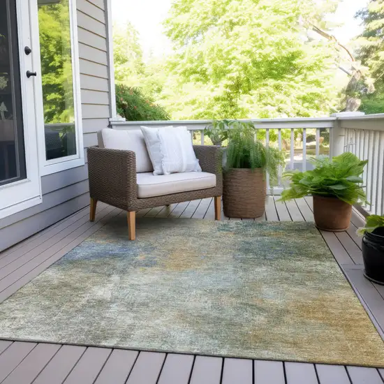 Khaki And Navy Blue Abstract Washable Indoor Outdoor Area Rug Photo 7