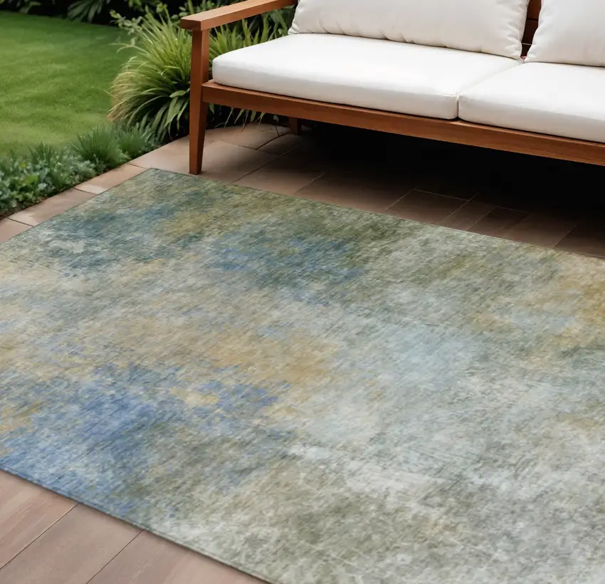 Khaki And Navy Blue Abstract Washable Indoor Outdoor Area Rug Photo 2