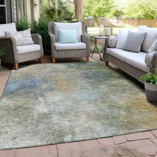 Khaki And Navy Blue Abstract Washable Indoor Outdoor Area Rug Photo 4