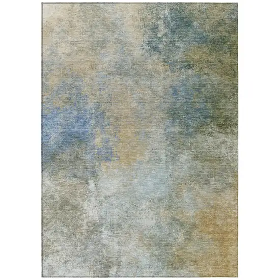 Khaki And Navy Blue Abstract Washable Indoor Outdoor Area Rug Photo 8