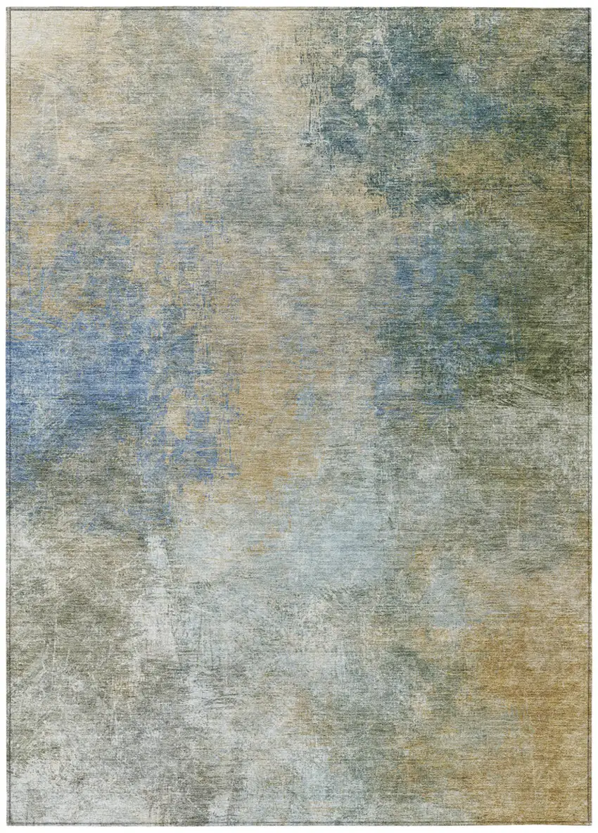 Khaki And Navy Blue Abstract Washable Indoor Outdoor Area Rug Photo 8