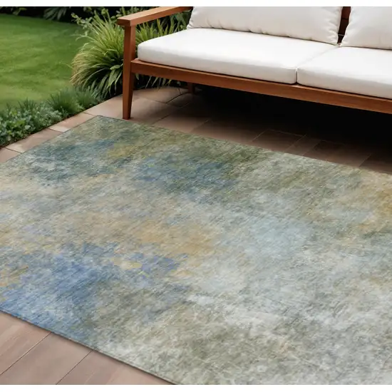 Khaki And Navy Blue Abstract Washable Indoor Outdoor Area Rug Photo 2