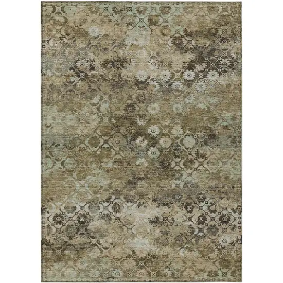 Khaki And Olive Green Abstract Washable Indoor Outdoor Area Rug Photo 1