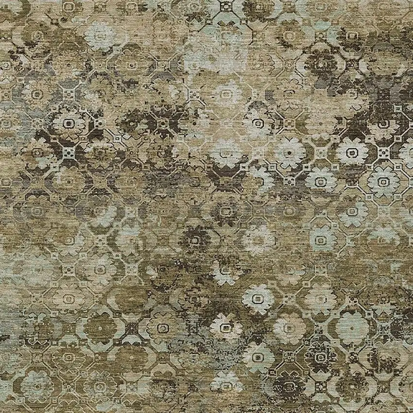 Khaki And Olive Green Abstract Washable Indoor Outdoor Area Rug Photo 2