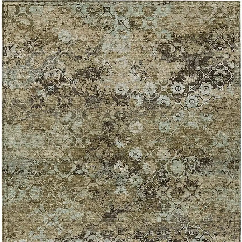 Khaki And Olive Green Abstract Washable Indoor Outdoor Area Rug Photo 3