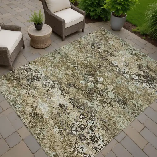 Khaki And Olive Green Abstract Washable Indoor Outdoor Area Rug Photo 7