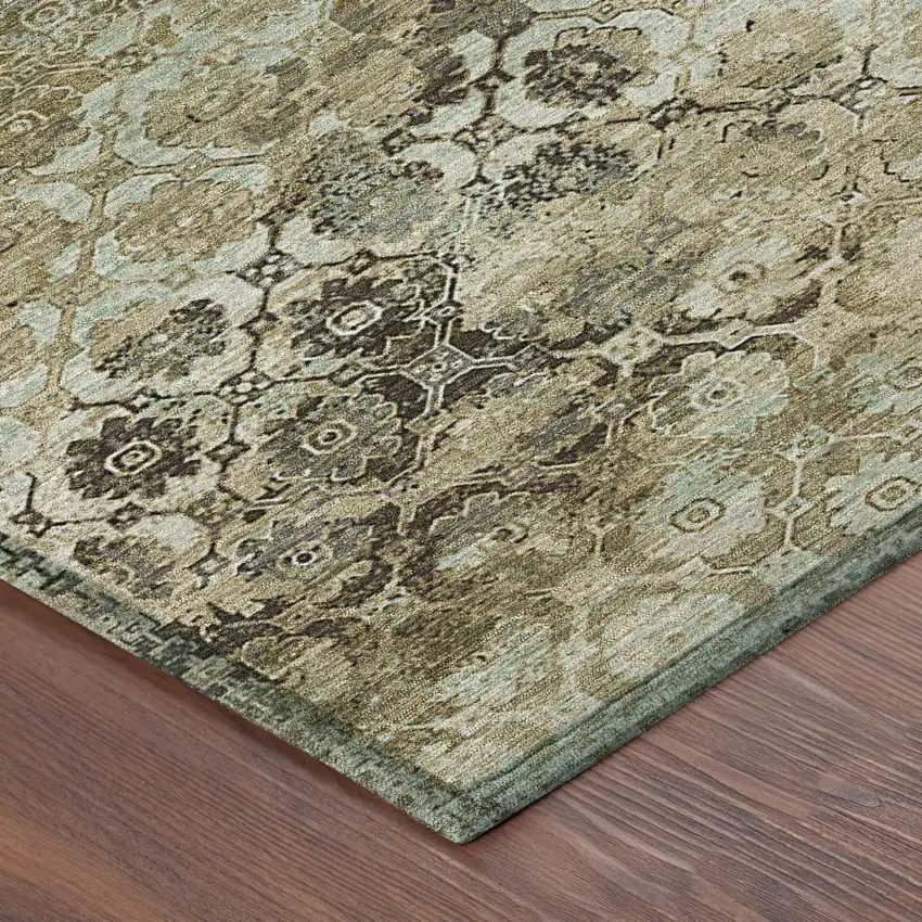 Khaki And Olive Green Abstract Washable Indoor Outdoor Area Rug Photo 8