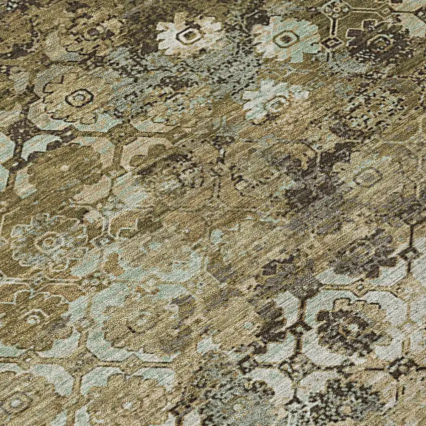 Khaki And Olive Green Abstract Washable Indoor Outdoor Area Rug Photo 9