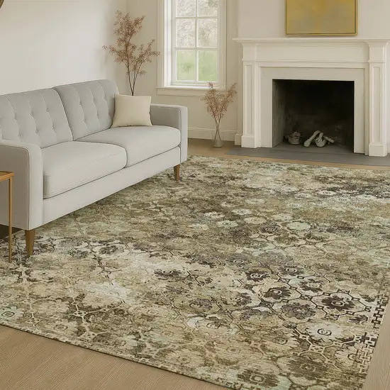 Khaki And Olive Green Abstract Washable Indoor Outdoor Area Rug Photo 6