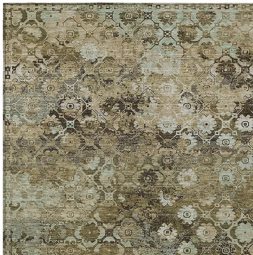 Khaki And Olive Green Abstract Washable Indoor Outdoor Area Rug Photo 2