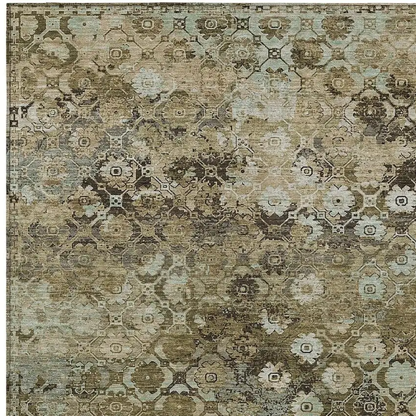 Khaki And Olive Green Abstract Washable Indoor Outdoor Area Rug Photo 2