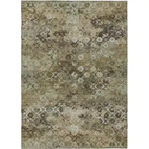 Photo of Khaki And Olive Green Abstract Washable Indoor Outdoor Area Rug