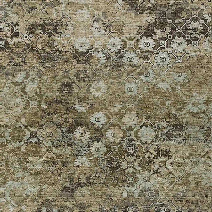 Khaki And Olive Green Abstract Washable Indoor Outdoor Area Rug Photo 2
