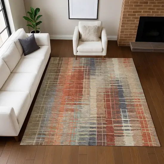 Khaki And Rust Striped Washable Indoor Outdoor Area Rug Photo 9