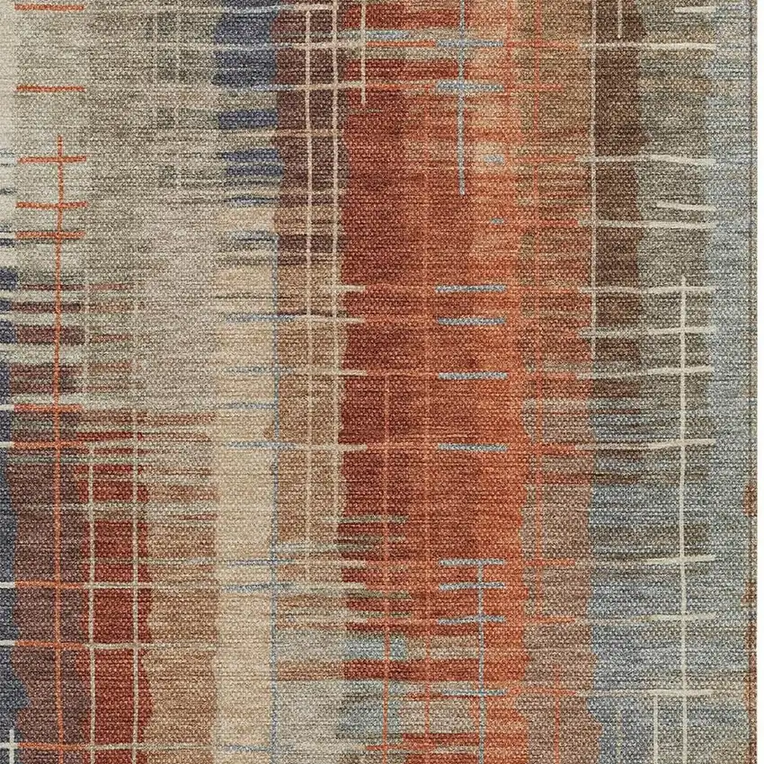 Khaki And Rust Striped Washable Indoor Outdoor Area Rug Photo 7