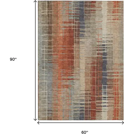 Khaki And Rust Striped Washable Indoor Outdoor Area Rug Photo 3