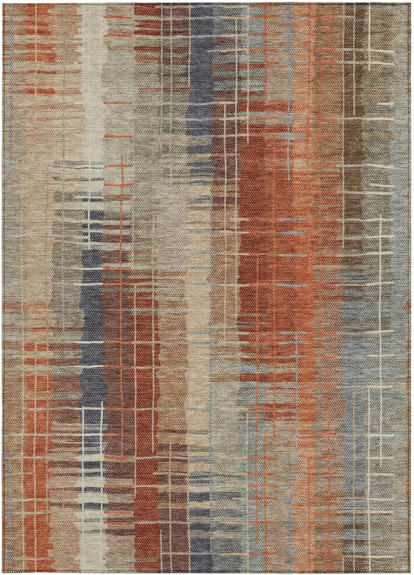 Khaki And Rust Striped Washable Indoor Outdoor Area Rug Photo 2