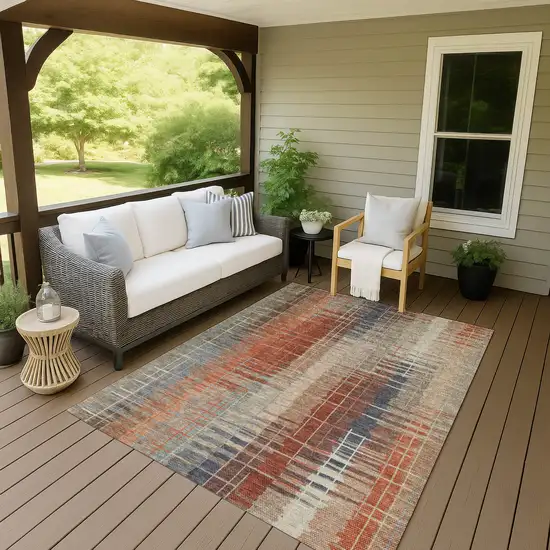 Khaki And Rust Striped Washable Indoor Outdoor Area Rug Photo 9