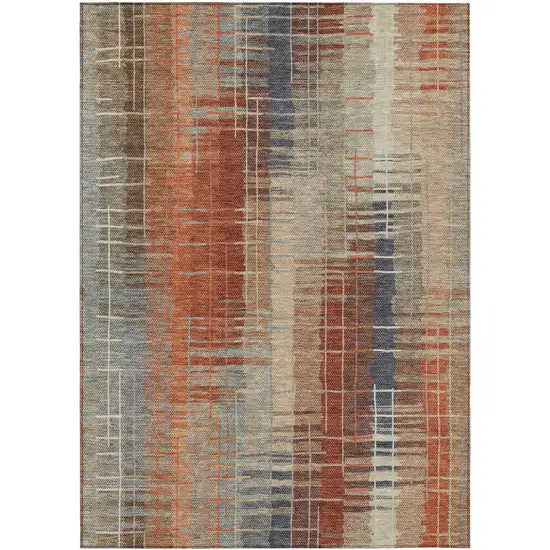 Khaki And Rust Striped Washable Indoor Outdoor Area Rug Photo 4