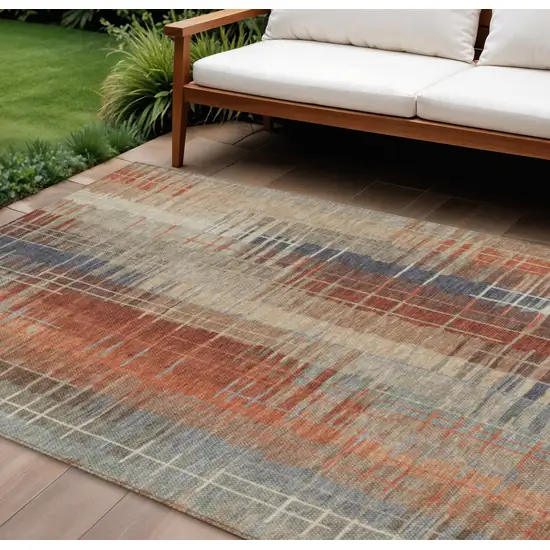 Khaki And Rust Striped Washable Indoor Outdoor Area Rug Photo 1