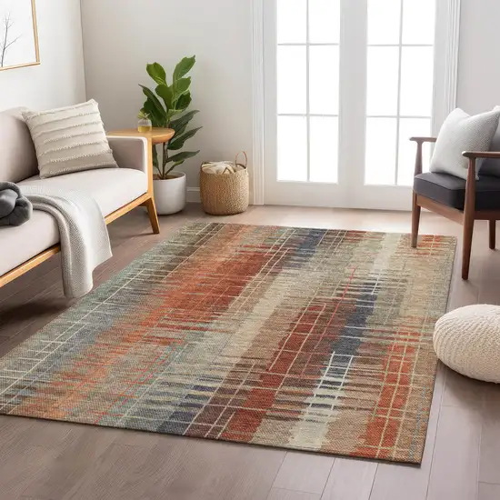 Khaki And Rust Striped Washable Indoor Outdoor Area Rug Photo 9