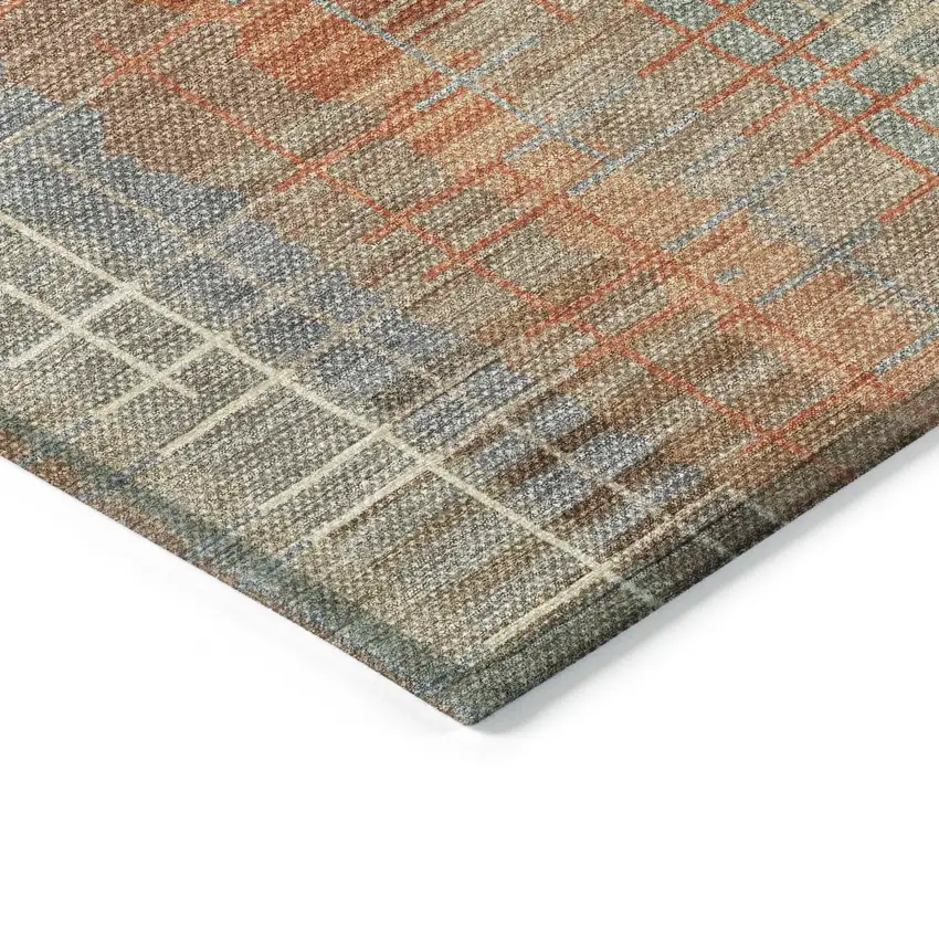 Khaki And Rust Striped Washable Indoor Outdoor Area Rug Photo 7