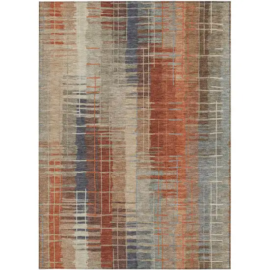 Khaki And Rust Striped Washable Indoor Outdoor Area Rug Photo 2