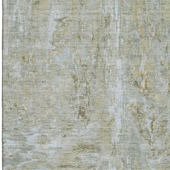 Khaki And Silver Abstract Washable Area Rug With UV Protection Photo 3
