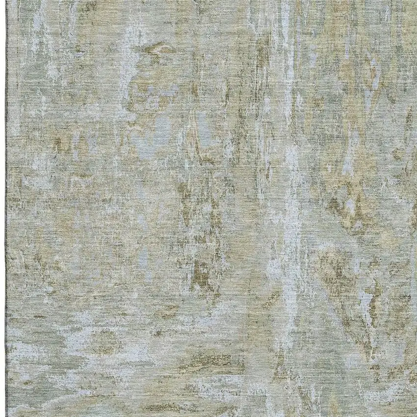 Khaki And Silver Abstract Washable Area Rug With UV Protection Photo 3