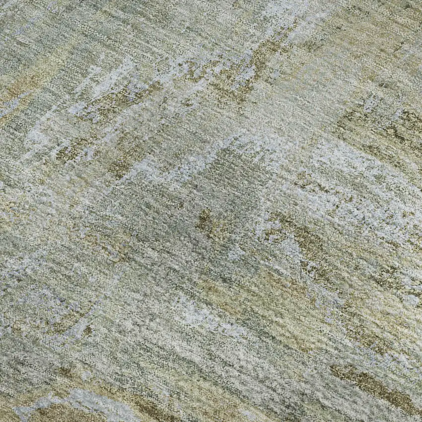 Khaki And Silver Abstract Washable Area Rug With UV Protection Photo 2