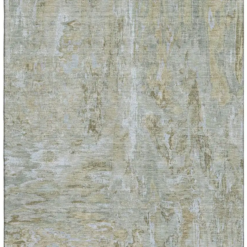 Khaki And Silver Abstract Washable Area Rug With UV Protection Photo 4