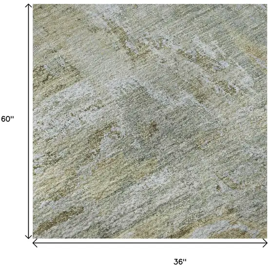 Khaki And Silver Abstract Washable Area Rug With UV Protection Photo 9