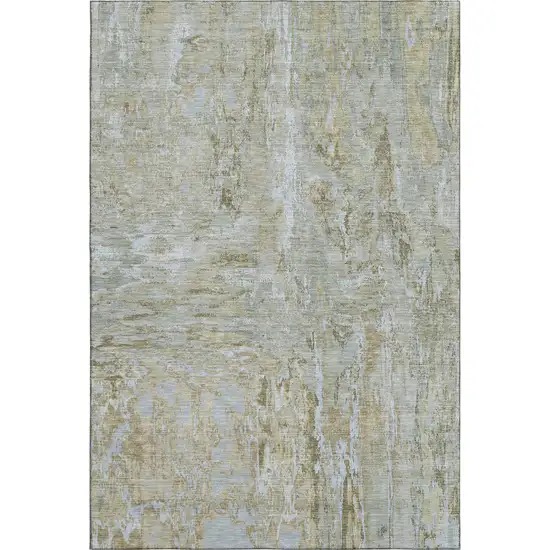 Khaki And Silver Abstract Washable Area Rug With UV Protection Photo 5