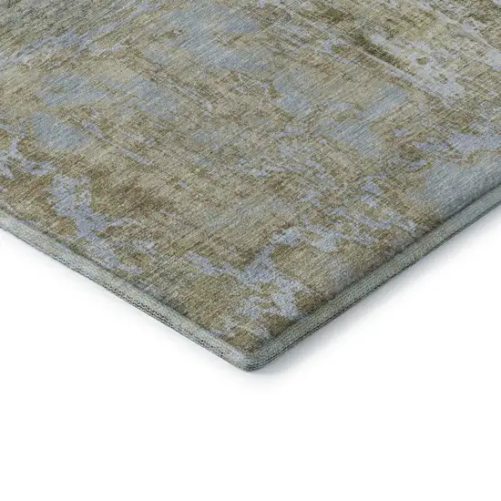 Khaki And Silver Abstract Washable Area Rug With UV Protection Photo 7