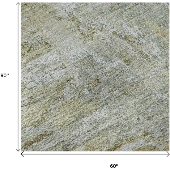 Khaki And Silver Abstract Washable Area Rug With UV Protection Photo 9