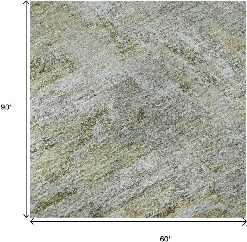 Khaki And Silver Abstract Washable Area Rug With UV Protection Photo 9