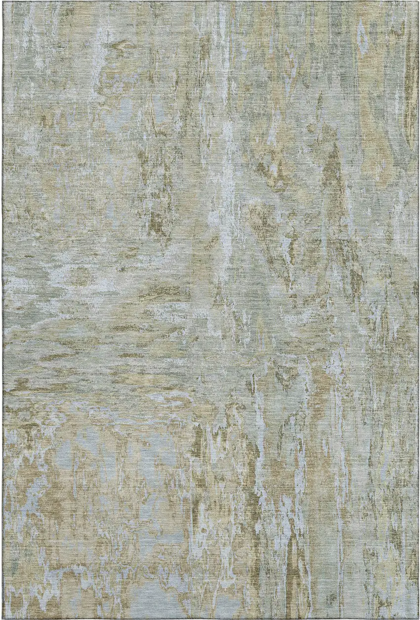 Khaki And Silver Abstract Washable Area Rug With UV Protection Photo 5