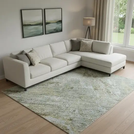 Khaki And Silver Abstract Washable Area Rug With UV Protection Photo 2