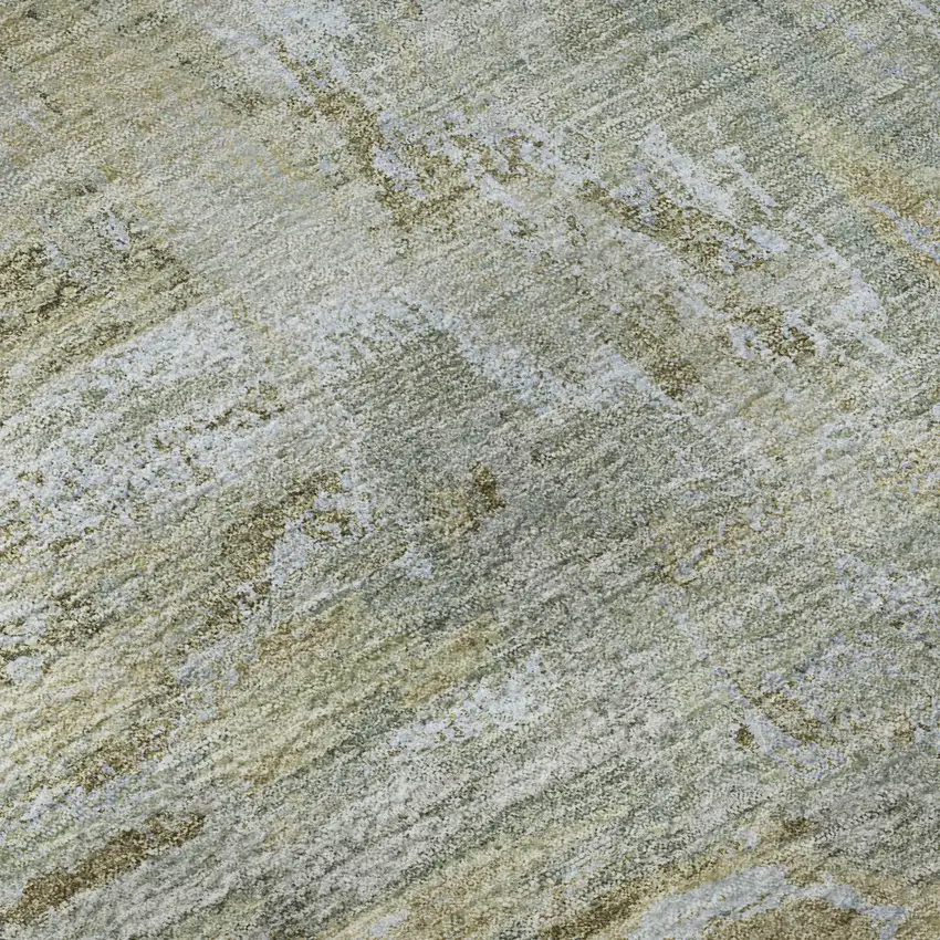 Khaki And Silver Abstract Washable Area Rug With UV Protection Photo 1