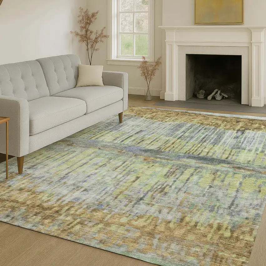 Khaki And Taupe Abstract Washable Indoor Outdoor Area Rug Photo 6
