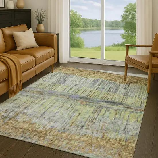Khaki And Taupe Abstract Washable Indoor Outdoor Area Rug Photo 5