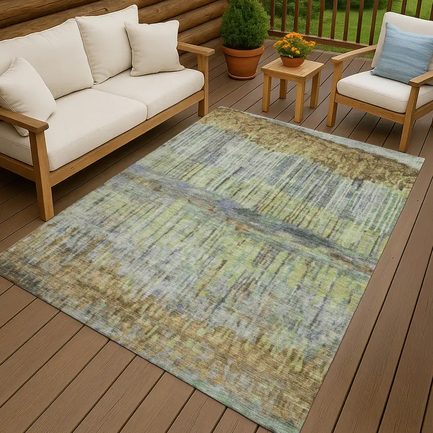 Khaki And Taupe Abstract Washable Indoor Outdoor Area Rug Photo 4