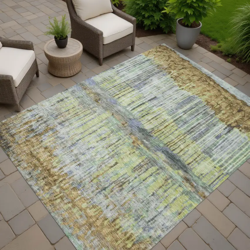 Khaki And Taupe Abstract Washable Indoor Outdoor Area Rug Photo 7