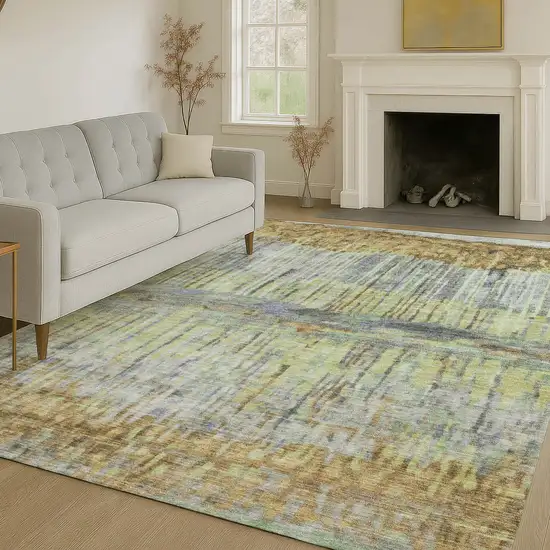 Khaki And Taupe Abstract Washable Indoor Outdoor Area Rug Photo 6
