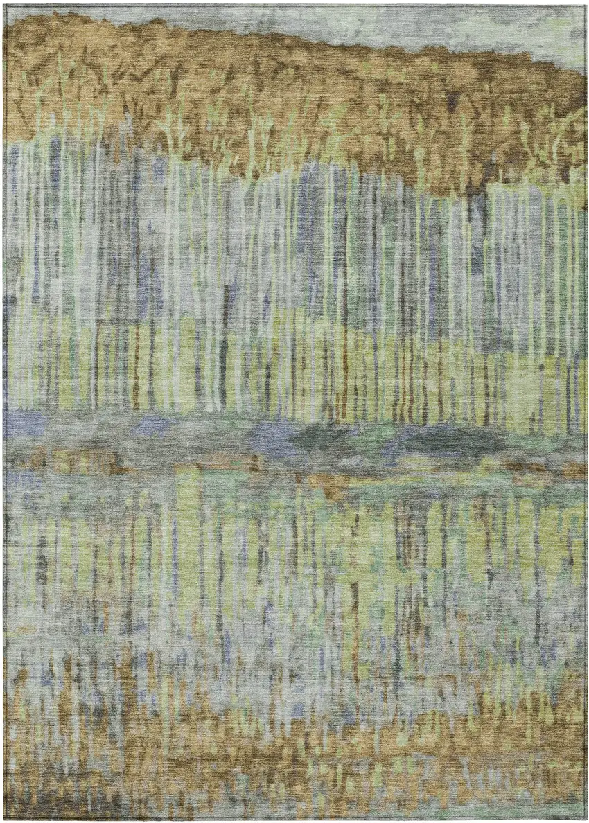 Khaki And Taupe Abstract Washable Indoor Outdoor Area Rug Photo 1