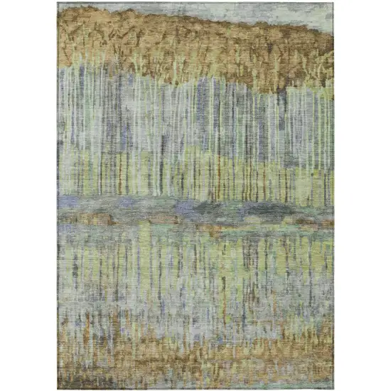 Khaki And Taupe Abstract Washable Indoor Outdoor Area Rug Photo 1