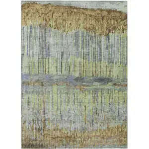 Photo of Khaki And Taupe Abstract Washable Indoor Outdoor Area Rug